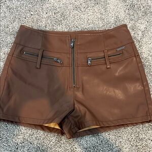 Brown Leather Women Shorts